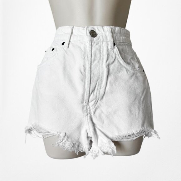 Zara White Distressed Destroyed High Waisted Denim Jean Shorts Size XS/S - Picture 5 of 8